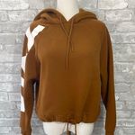 Boxy Brown Cropped Hoodie with ZYIA White Graphic Photo 0