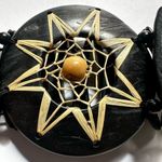 Vintage coconut wood tagua nut raffia star stretchy bracelet Photo 2