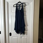 BCBG Paris Navy A Line Swing Dress w Ladderback Detail Handkerchief Hem Size 6 Blue Photo 6
