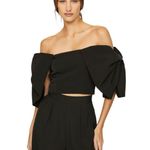 TOCCIN X RTR Puff Bow Sleeve Crop Top Black Taffeta Off Photo 0