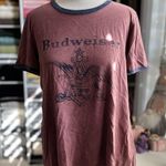 Lucky Brand  Burgundy Budweiser Ringer TShirt Large Photo 6