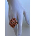 Vintage Gold Tone Coral Pink Peach Lucite Cabochon Ring stones Women’s Sz 8” Photo 11