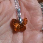 Orange Color Austrian Crystal Butterfly Brass Pendant Stainless Steel Necklace Photo 10