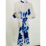 Natori White Blue Floral Collared Front Button Cinched Waist Andora Dress Size 8 Photo 4