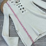 Torn By Ronny Kobo  cream lace up ribbed‎ knit sweater Photo 2