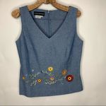 Donna Morgan Chambray Embroidered Floral Shell Tank Fitted Sz 8 Photo 4