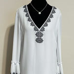 White House | Black Market  V-Neck Blouse with Black Embroidery Photo 0