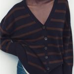 ZARA  casual Navy and Brown V-Neck Sweater oversized cardigan size M preppy Photo 1