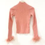 Torn By Ronny Kobo pink feather sleeve mock neck sweater NWT Photo 3