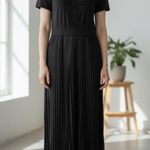 Motel Rocks Black Gothic Skull Pleated Maxi Dress Alt Dark Academia |  Photo 0