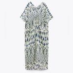 ZARA NWT  Printed Ramie Midi Dress Double V-Neck‎ Size Medium Beach Cover-Up Photo 1