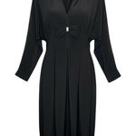 Vintage Adele Simpson Black V Neck Long Sleeve Bow Rhinestone Midi Dress Size 10 Photo 0