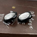 80s Clear Lucite Statement Stud Earrings | Black & Crystal Geometric Photo 3