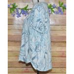 Tahari  Womens Blue Linen V-Neck Short Sleeve Shirt Top Plus Size 1X Leaf Pattern Photo 3