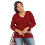 Torrid 2X Sweater Tunic V-Neck Pullover Red Black Slits Modest Preppy Capsule Photo 6