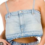 ZARA  Denim Crop Top Light Wash Jean Bustier Tank Raw Hem Size M NWT Y2K Style Photo 0