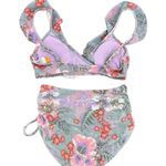 No Boundaries  Bikini Set Floral Sage Green Pink Corset Flutter M Top L Bottoms Photo 1