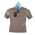 Monteau  Champagne Metallic Textured Short Sleeve Top Size Small NWT Photo 4
