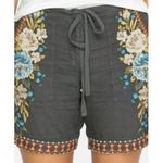 Johnny Was Hira Linen Shorts Gray Floral Embroidered Bohemian Drawstring XS Photo 1