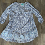 TAJ by Sabrina Crippa 100% Silk Floral Embroidered Boho Dress Blue White Small Photo 0