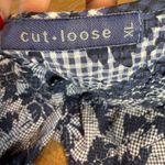 Cut Loose Split Back Gingham Floral Blouse Blue White Size XL Lagenlook Photo 2