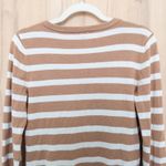 Guess Y2K Womens Sweater Size M Tan White Striped Logo Preppy Casual Bling Photo 5