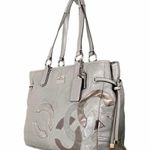 Coach Chelsea Inlaid Leather Charlie Tote Patchwork Gray Silver Blue Lining NEW Photo 3