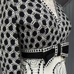 Vintage 60s Needle Craft Graphic Maxi Dress Black White Print Long Sleeve Bow Size XS Photo 5