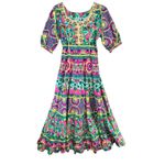 Boho Gypsy Maxi Dress Size S Multicolor Geo Floral Embroidered Sequins Boho Chic Pink Photo 1
