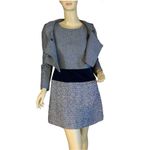 NAVY BLUE WOOL & SILK BLEND W/VELVET TWEED DRESS & BOLERO SUIT SET (36/4) Photo 5