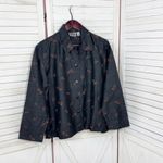 Chico's Embroidered Dupioni Slub Silk Shacket Jacket Black Brown Medium Photo 6