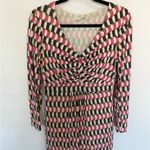 BODEN Geometric Print Long Sleeve Ruched Sheath Dress Size 8 Pink Green White Photo 4