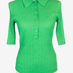 A New Day henley sweater top Sm Green ribbed polo collar Photo 0