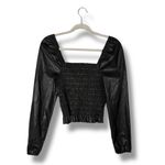 Avec Les Filles  Faux Leather Smocked Top Size Medium‎ Black Photo 4