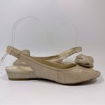 Laura Ashley Sand Metallic Rosette Slingback Peep Toe Shoes 6 1/2 Floral Cottage Photo 2