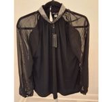 Cable & Gauge NWT Women's Large Black Beaded Sheer Long Sleeve Blouse L Top Photo 0