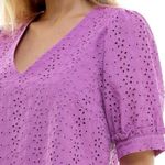 Draper James Purple Eyelet Women's V-Neck Dress Puff Sleeve Blouse Photo 5