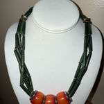 CARNELIAN HORN AND CORAL CHOKER‎ ORANGE GREEN ETHNIC TRIBAL RARE Photo 0