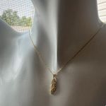 Sterling Silver 18k gold filled 925  necklace feather pendant link chain Photo 2