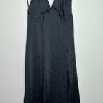 Free People  Dance Till Dawn Black Satin High Slit Plunge Halter Maxi Dress M NWT Photo 0