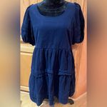 Madewell Corduroy Puff Sleeve Tiered Mini Dress in Deep Indigo Blue Size Small Photo 5