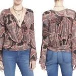 Free People  Fiona Paisley Bell Sleeve Surplice Jersey Top Size Medium NWOT Photo 1