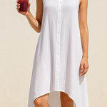 Mlle Gabrielle  L White Sleeveless High Low Button Shirt Dress NWT Lightweight‎ Photo 0