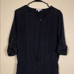 Loft  Women’s Black Pleated Button-Up Rolled-Sleeve Classy Minimalist Romper Photo 1