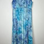 Boston Proper Maxi Dress Women Medium Blue Tonal Print Sleeveless Stretch V-Neck Photo 0
