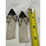 Disco Diva Vintage R. Serbin Runway Rhinestone Mesh Earrings Silver Photo 6