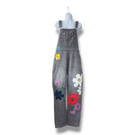 Miss Look  Faded Black Denim Overalls with Painted Flowers Size Large Photo 1