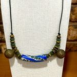 Green Jasper, bone and bronze trading beads vintage tribal necklace Blue Photo 1