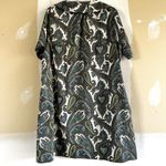 VTG Sears Paisley Button Down Shirt Dress 60s Side Pockets Casual Green Blue 3X Photo 4