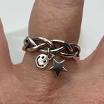 Star and Smile Face Dangle Sterling Silver Retro Ring Adjustable Photo 2